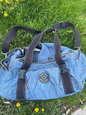 Kipling Sky Blue Nylon Weekend Duffel with Black Straps